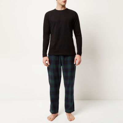 Black top and check bottoms pyjama set